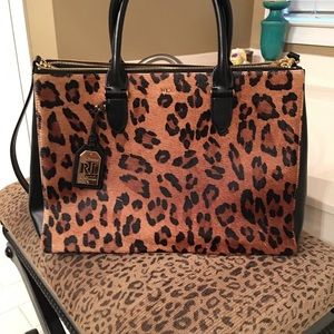 Ralph Lauren black leather and leopard calf hair